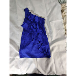 Collective Concepts Blue One Shoulder Dress Ruffle Medium Satin